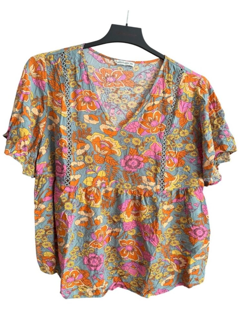 Rusttydustty Womens 3XL Floral Boho 70's Mod V-Neck Blouse Lightweight Fabric